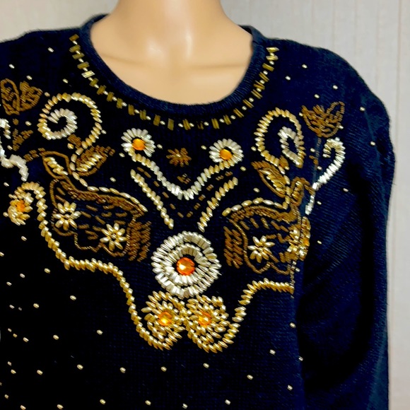 Vintage Sarah Morgan beaded sweater dress/tunic M - Picture 4 of 16